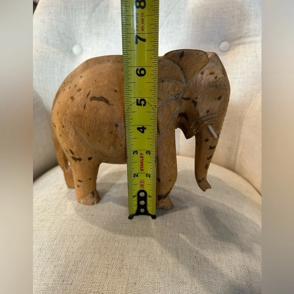 Vintage Hand Carved Teak Wood Elephant Sculpture Figurine Tusks African Decor